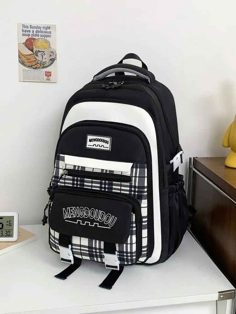 Tas Ransel Wanita Bahan Oxford Polos Warna Hitam Bentuk Kotak Tali Lebar untuk Jualan Online