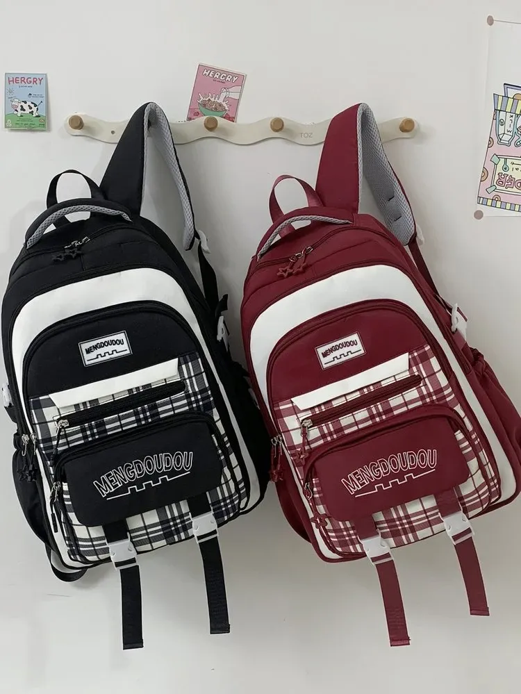 Tas Ransel Wanita Bahan Oxford Polos Warna Hitam Bentuk Kotak Tali Lebar untuk Jualan Online