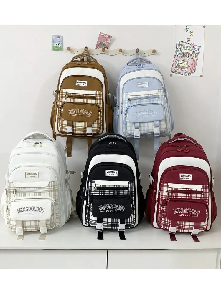 Tas Ransel Wanita Bahan Oxford Polos Warna Hitam Bentuk Kotak Tali Lebar untuk Jualan Online