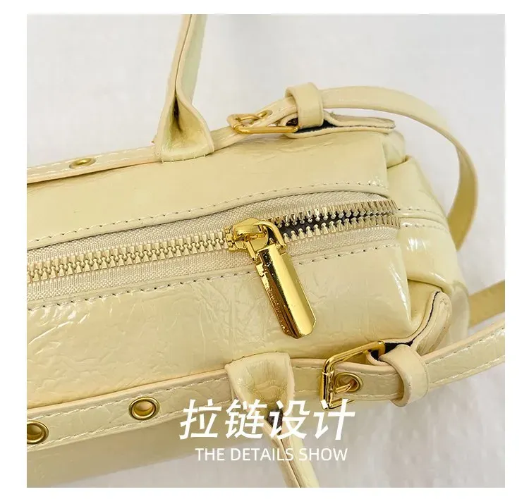 Tas Selempang Wanita Bahan PU Sintetis Polos Warna Kuning Bentuk Kotak Tali Model Import
