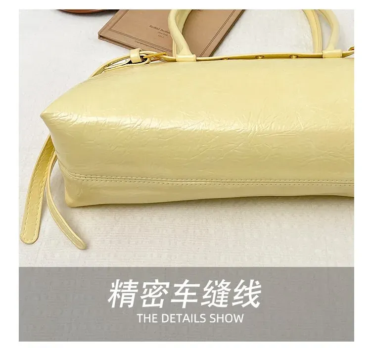 Tas Selempang Wanita Bahan PU Sintetis Polos Warna Kuning Bentuk Kotak Tali Model Import