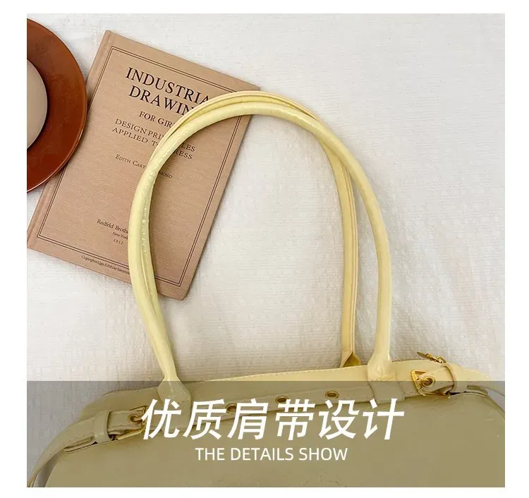 Tas Selempang Wanita Bahan PU Sintetis Polos Warna Kuning Bentuk Kotak Tali Model Import