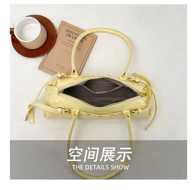 Tas Selempang Wanita Bahan PU Sintetis Polos Warna Kuning Bentuk Kotak Tali Model Import