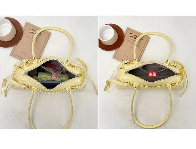 Tas Selempang Wanita Bahan PU Sintetis Polos Warna Kuning Bentuk Kotak Tali Model Import