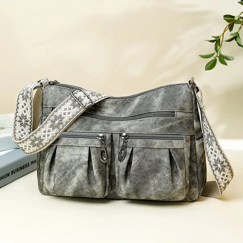 Tas Selempang Wanita Bahan Kain Polos Warna Merah Bentuk Kotak Tali Lebar Resleting Grosir