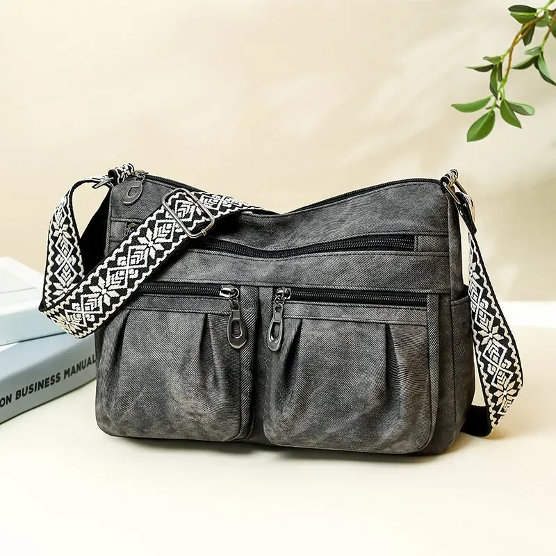 Tas Selempang Wanita Bahan Kain Polos Warna Merah Bentuk Kotak Tali Lebar Resleting Grosir
