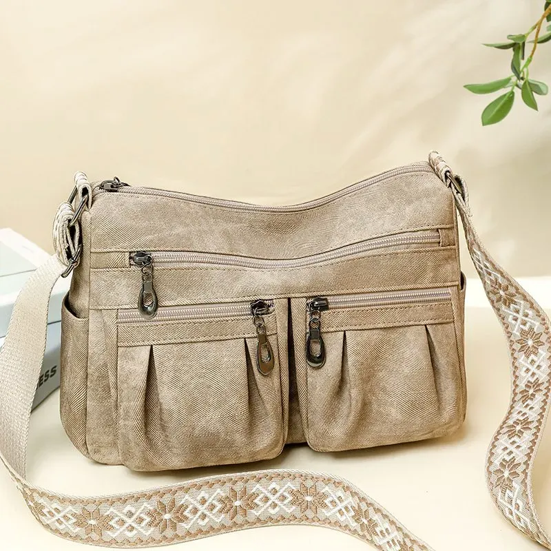 Tas Selempang Wanita Bahan Kain Polos Warna Merah Bentuk Kotak Tali Lebar Resleting Grosir