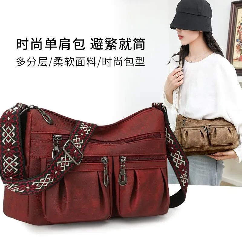 Tas Selempang Wanita Bahan Kain Polos Warna Merah Bentuk Kotak Tali Lebar Resleting Grosir