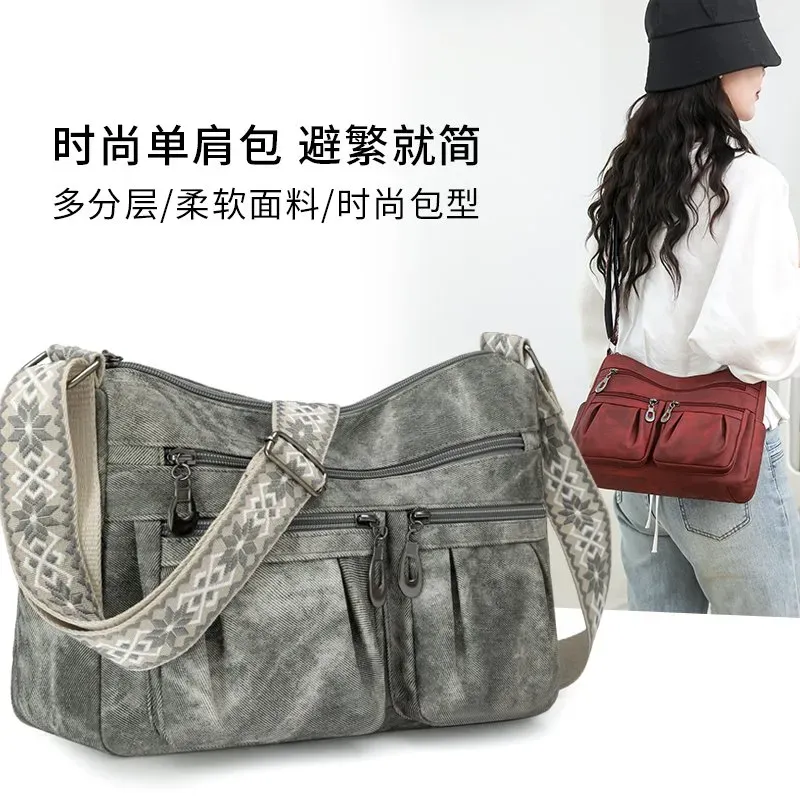 Tas Selempang Wanita Bahan Kain Polos Warna Merah Bentuk Kotak Tali Lebar Resleting Grosir