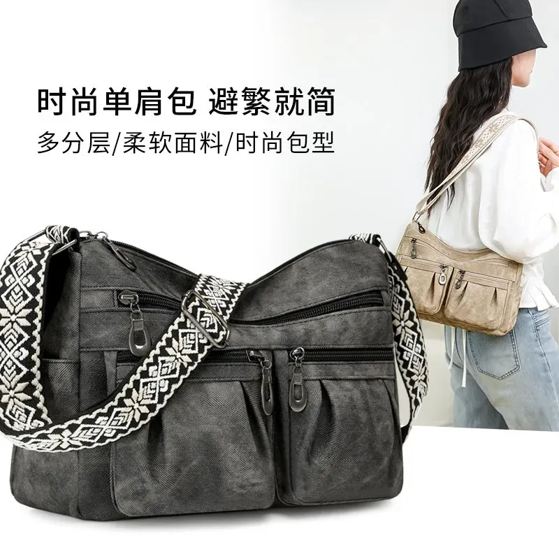 Tas Selempang Wanita Bahan Kain Polos Warna Merah Bentuk Kotak Tali Lebar Resleting Grosir
