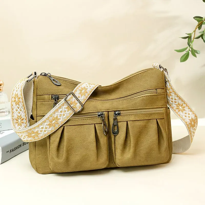 Tas Selempang Wanita Bahan Kain Polos Warna Merah Bentuk Kotak Tali Lebar Resleting Grosir