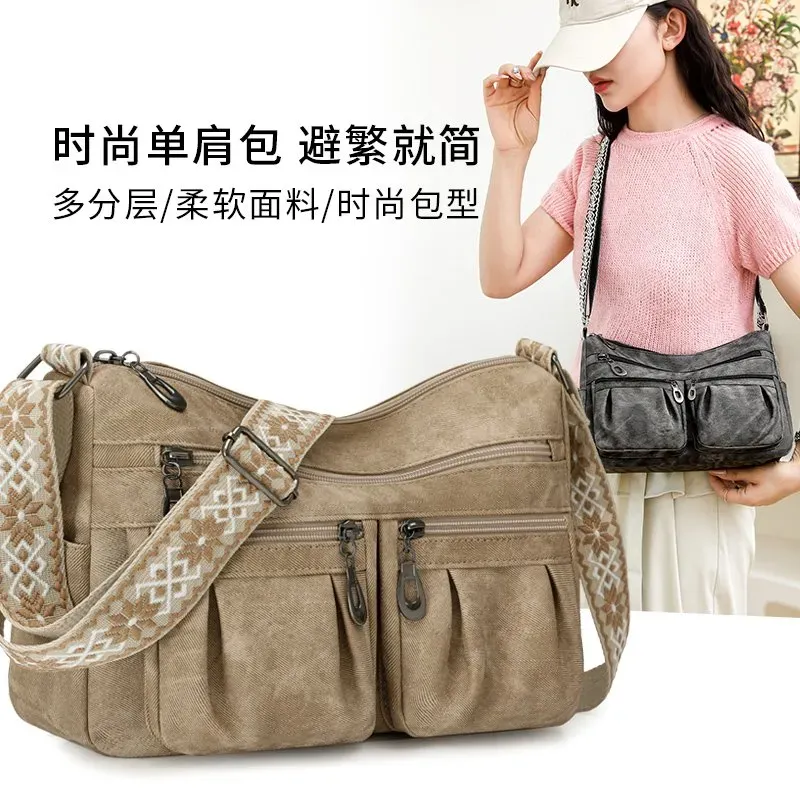 Tas Selempang Wanita Bahan Kain Polos Warna Merah Bentuk Kotak Tali Lebar Resleting Grosir