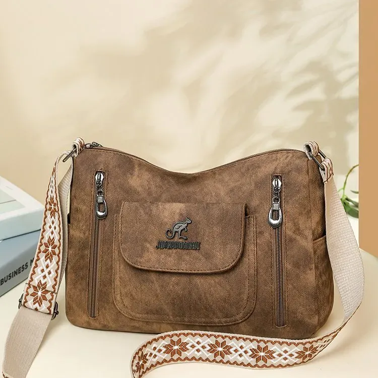 Tas Selempang Wanita Bahan PU Sintetis Motif Print Warna Abu-Abu Model Hobo Tali Grosir Import