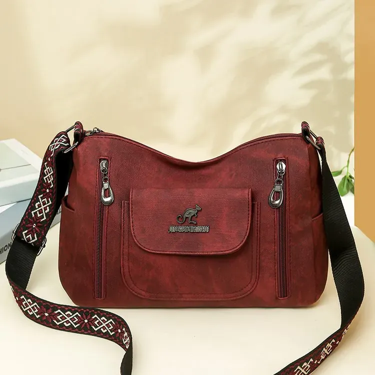 Tas Selempang Wanita Bahan PU Sintetis Motif Print Warna Abu-Abu Model Hobo Tali Grosir Import