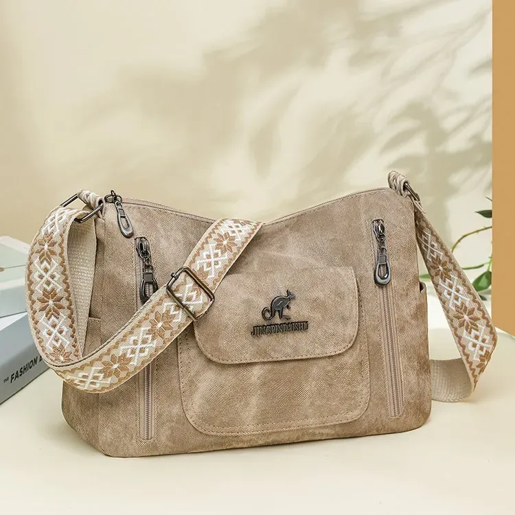 Tas Selempang Wanita Bahan PU Sintetis Motif Print Warna Abu-Abu Model Hobo Tali Grosir Import