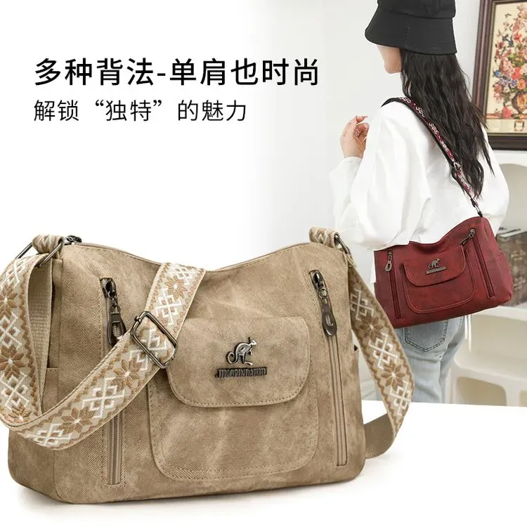 Tas Selempang Wanita Bahan PU Sintetis Motif Print Warna Abu-Abu Model Hobo Tali Grosir Import