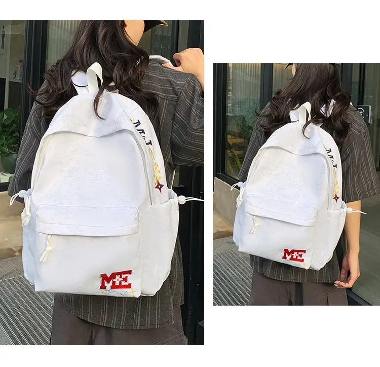 Tas Ransel Wanita Bahan Nylon Polos Warna Putih Bentuk Kotak Tali Lebar Resleting Koleksi