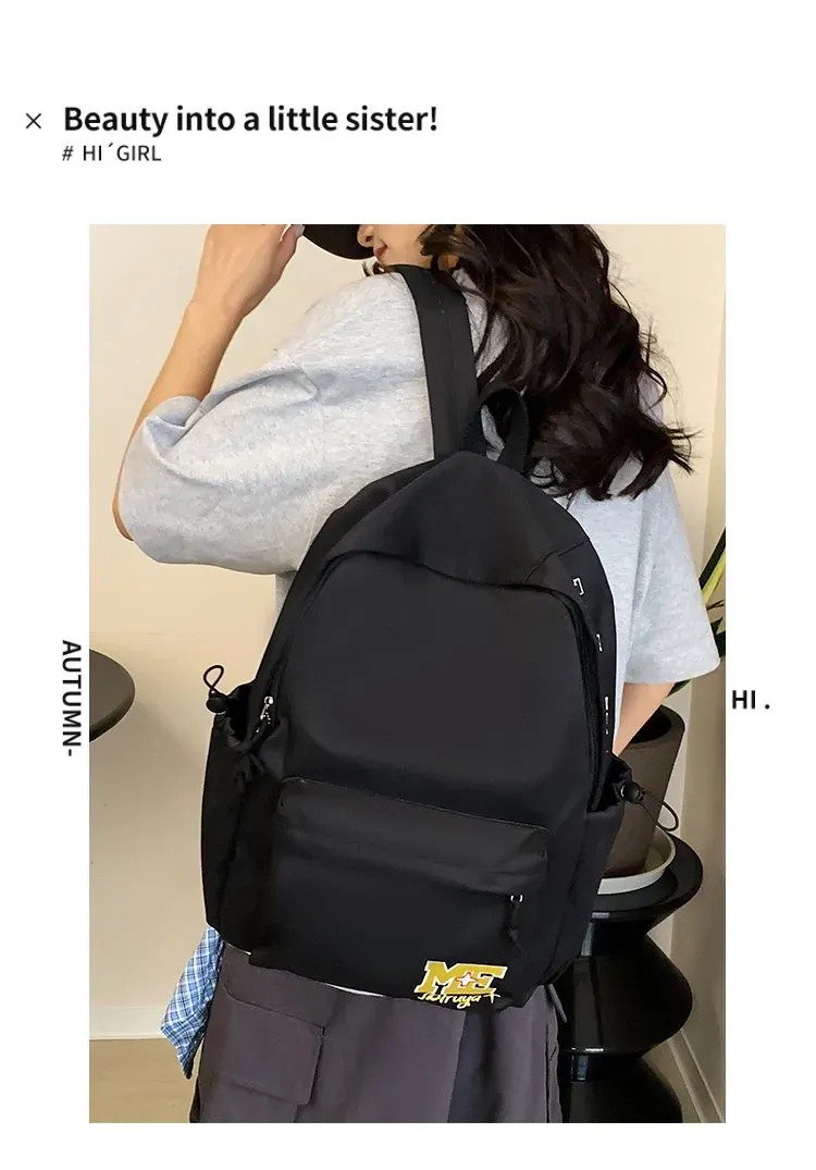 Tas Ransel Wanita Bahan Nylon Polos Warna Putih Bentuk Kotak Tali Lebar Resleting Koleksi