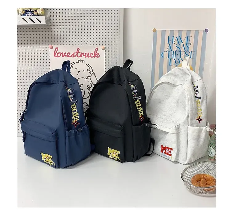 Tas Ransel Wanita Bahan Nylon Polos Warna Putih Bentuk Kotak Tali Lebar Resleting Koleksi