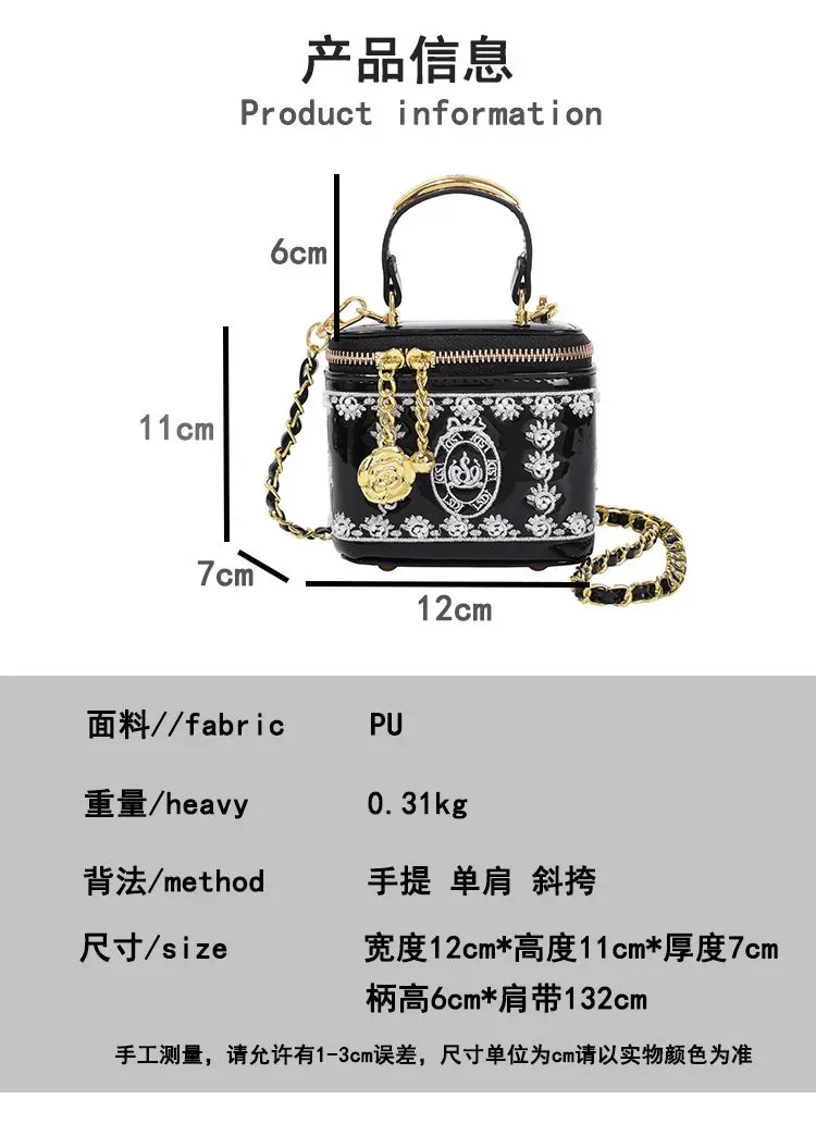 Tas Selempang Wanita Bahan PU Sintetis Motif Print Warna Hitam Bentuk Kotak Tali Resleting