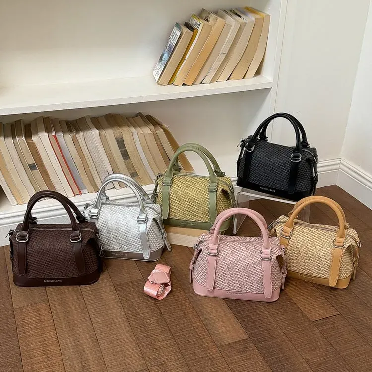 Tas Tote Wanita Bahan PU Sintetis Motif Print Warna Hitam Bentuk Kotak Tali Resleting Grosir