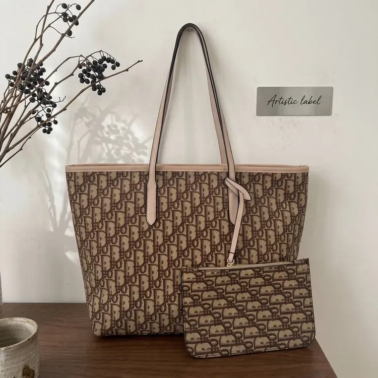 Tas Tote Wanita Bahan PU Sintetis Motif Print Warna Hitam Bentuk Kotak Tali Resleting Grosir