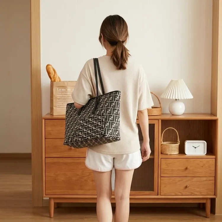Tas Selempang Wanita Bahan PU Sintetis Motif Print Warna Hitam Bentuk Kotak Tali Warna Putih