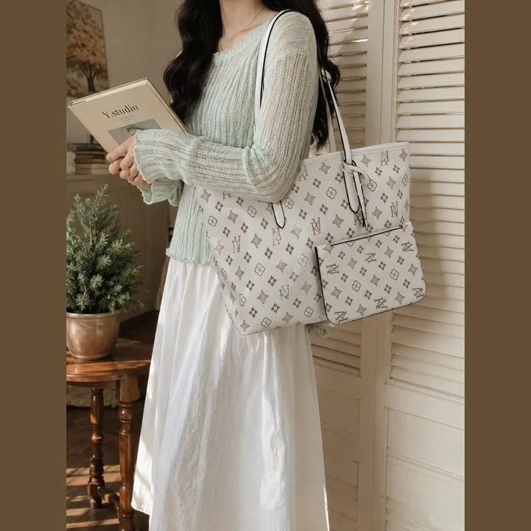 Tas Selempang Wanita Bahan PU Sintetis Motif Print Warna Putih Bentuk Kotak Tali Kapasitas