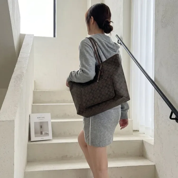 Tas Tote Wanita Bahan PU Sintetis Motif Print Bentuk Kotak Tali Lebar Resleting Grosir Import