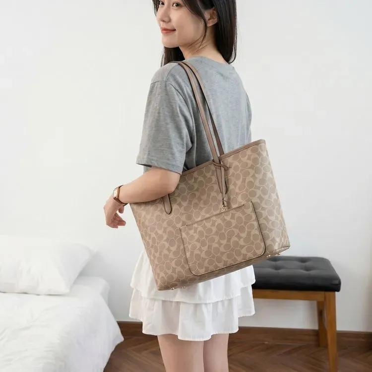 Tas Tote Wanita Bahan PU Sintetis Motif Print Bentuk Kotak Tali Lebar Resleting Grosir Import