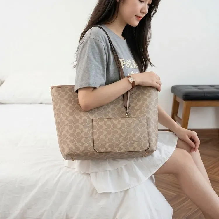 Tas Tote Wanita Bahan PU Sintetis Motif Print Bentuk Kotak Tali Lebar Resleting Grosir Import
