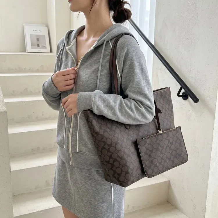 Tas Tote Wanita Bahan PU Sintetis Motif Print Bentuk Kotak Tali Lebar Resleting Grosir Import