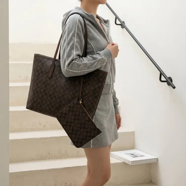 Tas Tote Wanita Bahan PU Sintetis Motif Print Bentuk Kotak Tali Lebar Resleting Grosir Import