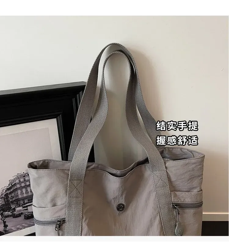 Tas Selempang Wanita Bahan Nylon Polos Warna Abu-Abu Bentuk Kotak Tali Lebar Grosir Import