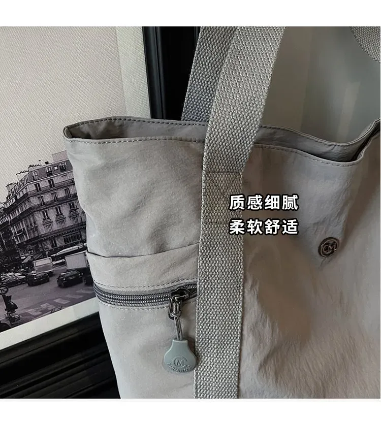 Tas Selempang Wanita Bahan Nylon Polos Warna Abu-Abu Bentuk Kotak Tali Lebar Grosir Import