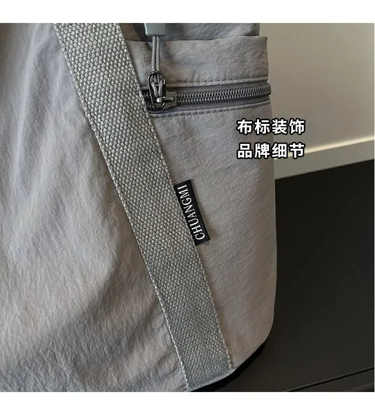 Tas Selempang Wanita Bahan Nylon Polos Warna Abu-Abu Bentuk Kotak Tali Lebar Grosir Import