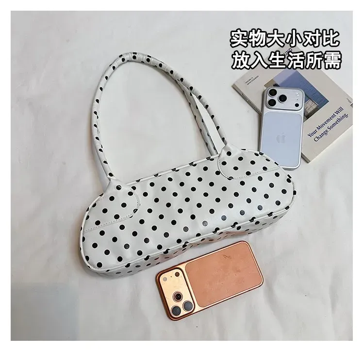 Tas Selempang Wanita Bahan PU Sintetis Motif Polkadot Warna Hitam Bentuk Bulat Resleting