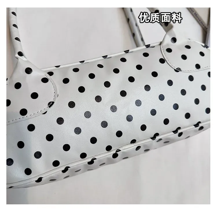 Tas Selempang Wanita Bahan PU Sintetis Motif Polkadot Warna Hitam Bentuk Bulat Resleting
