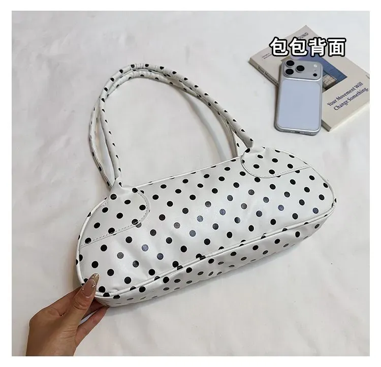 Tas Selempang Wanita Bahan PU Sintetis Motif Polkadot Warna Hitam Bentuk Bulat Resleting