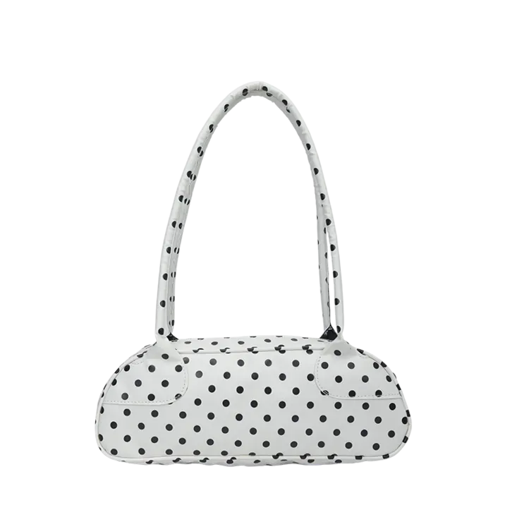 Tas Selempang Wanita Bahan PU Sintetis Motif Polkadot Warna Hitam Bentuk Bulat Resleting