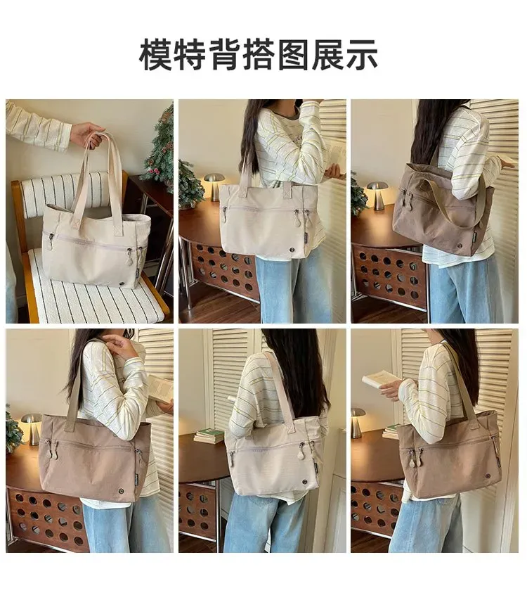 Tas Selempang Wanita Bahan Nylon Polos Bentuk Kotak Tali Lebar Resleting Koleksi Reseller