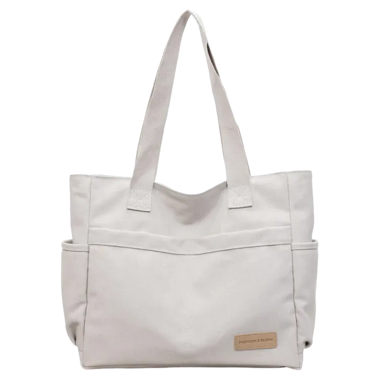 Tas Bahu Wanita Bahan Kanvas Polos Warna Abu-Abu Bentuk Kotak Tali Lebar Grosir Import