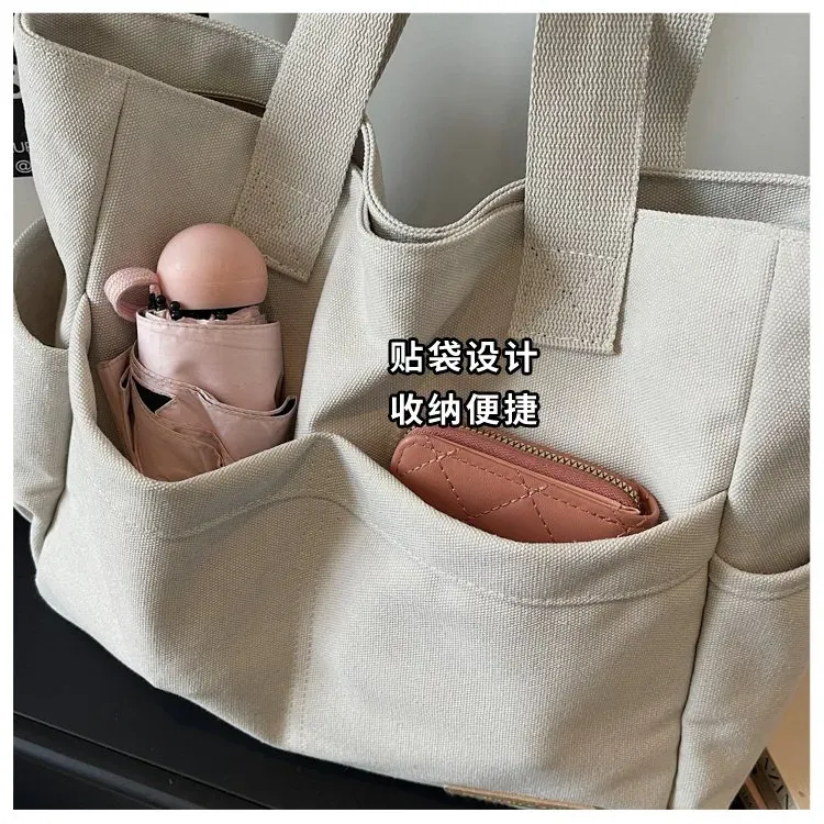 Tas Bahu Wanita Bahan Kanvas Polos Warna Abu-Abu Bentuk Kotak Tali Lebar Grosir Import