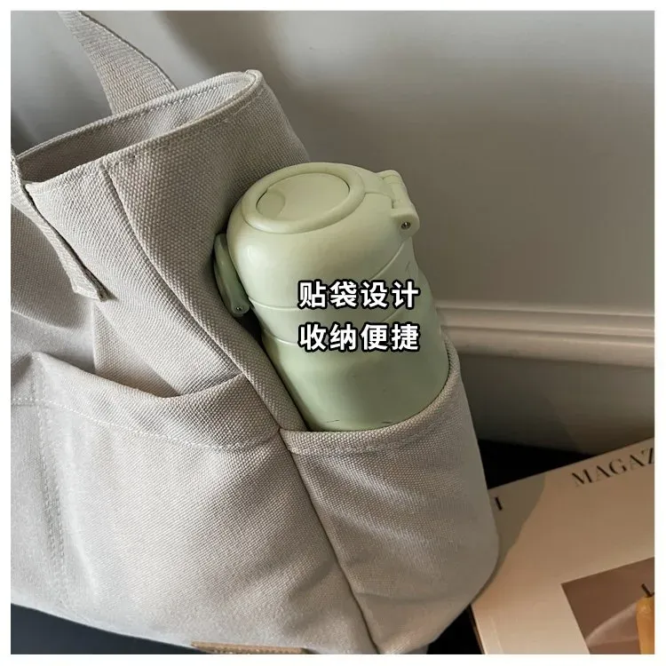 Tas Bahu Wanita Bahan Kanvas Polos Warna Abu-Abu Bentuk Kotak Tali Lebar Grosir Import