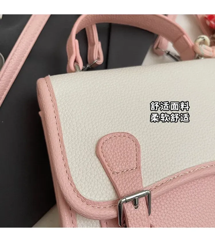 Tas Selempang Wanita Bahan PU Sintetis Polos Warna Hitam Bentuk Kotak Tali Dengan Gantungan