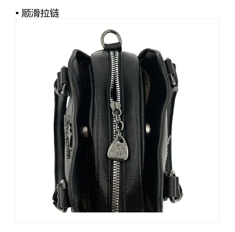 Tas Selempang Wanita Bahan PU Sintetis Polos Warna Hitam Bentuk Kotak Tali Resleting Grosir