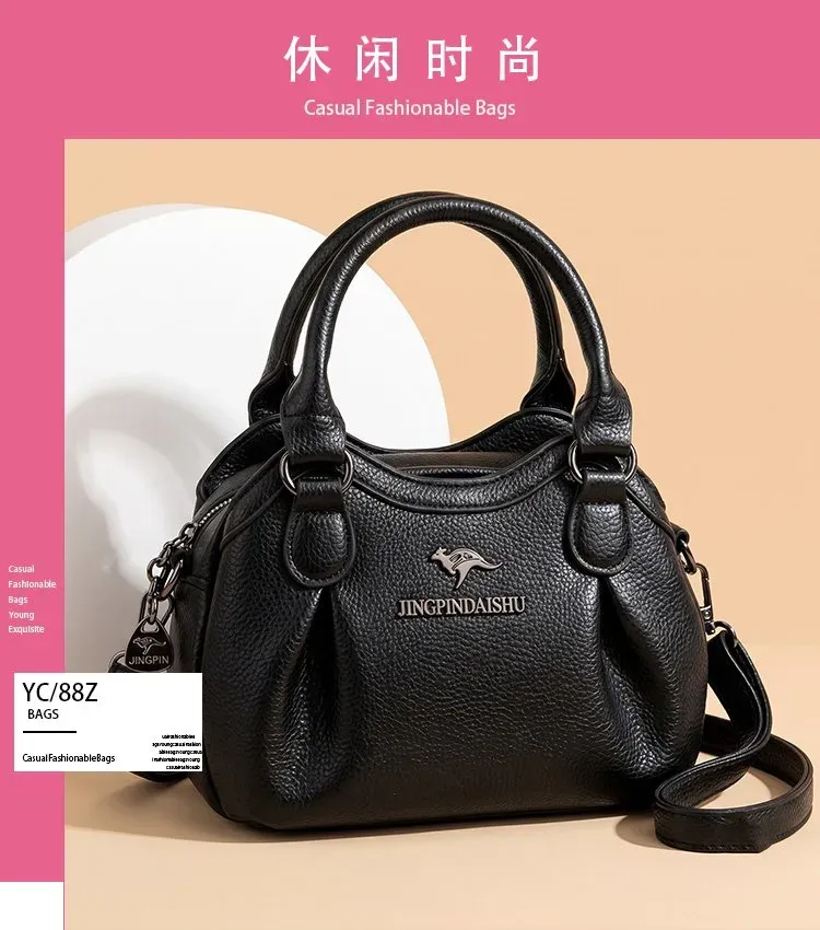 Tas Selempang Wanita Bahan PU Sintetis Polos Warna Hitam Bentuk Kotak Tali Resleting Grosir