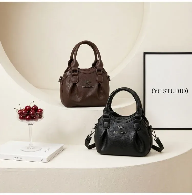 Tas Selempang Wanita Bahan PU Sintetis Polos Warna Hitam Bentuk Kotak Tali Resleting Grosir