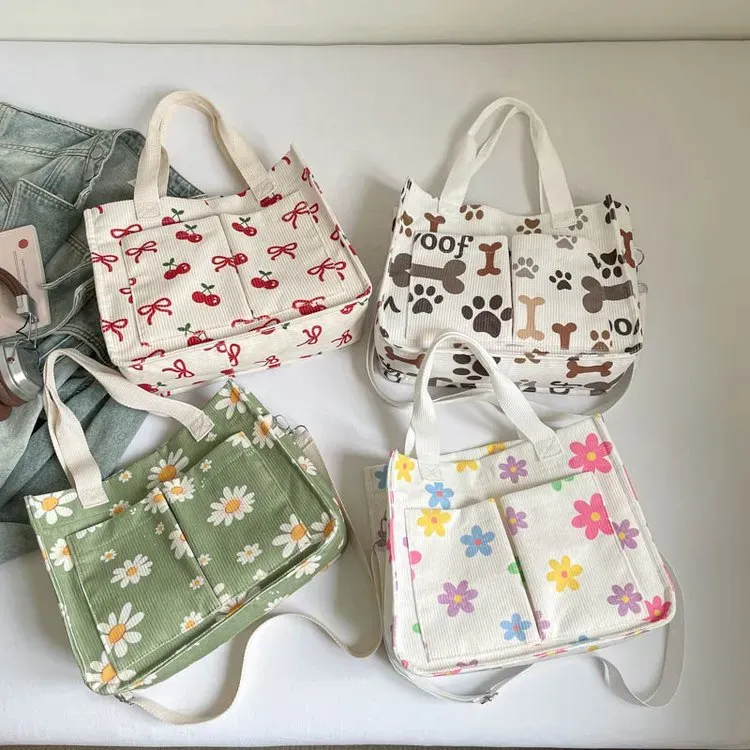 Tas Selempang Wanita Bahan PU Sintetis Motif Polkadot Warna Putih Bentuk Kotak Motif Floral