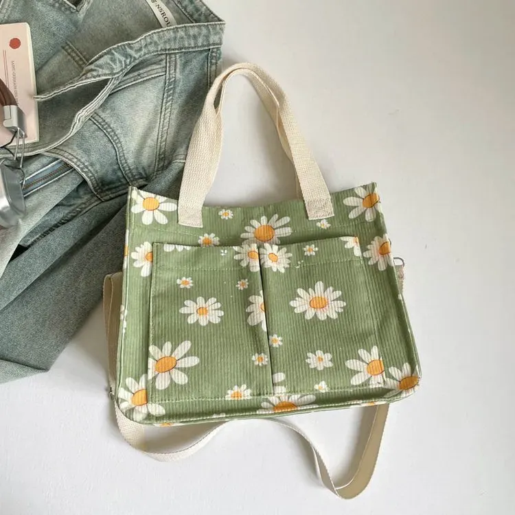 Tas Selempang Wanita Bahan PU Sintetis Motif Polkadot Warna Putih Bentuk Kotak Motif Floral